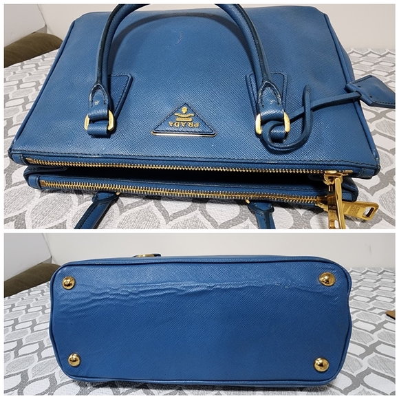 PRADA Saffiano Lux Small Double Zip Tote Blue - Picture 7 of 15